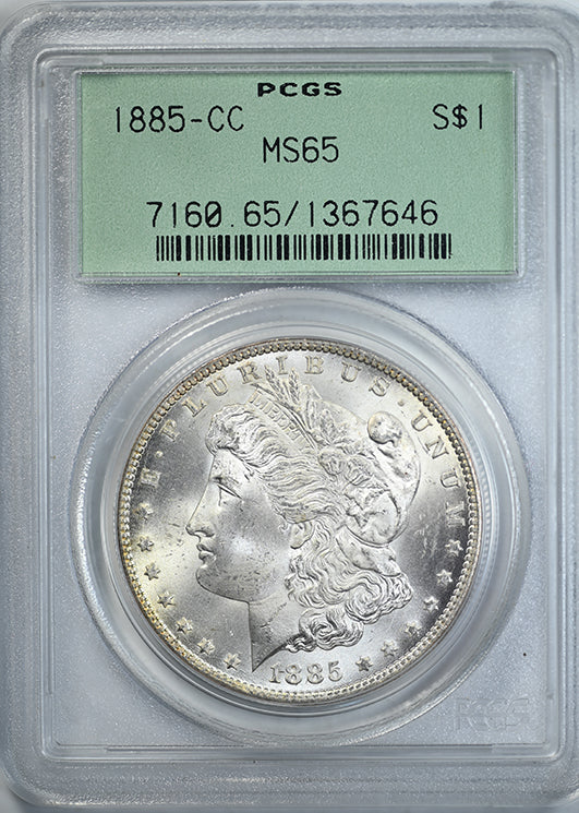 1885-CC Morgan Dollar $1 PCGS MS65 OGH Obverse Slab