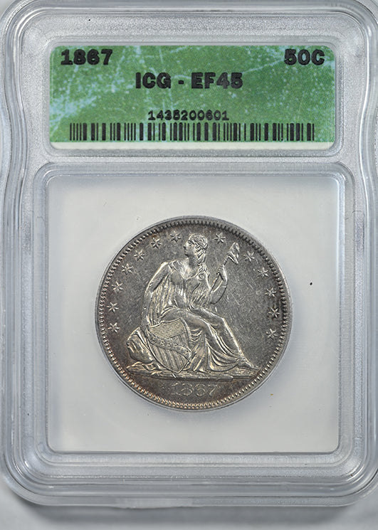 1867 Liberty Seated Half Dollar 50C ICG XF45