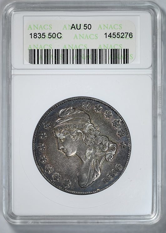 1835 Capped Bust Half Dollar 50C ANACS Soapbox AU50
