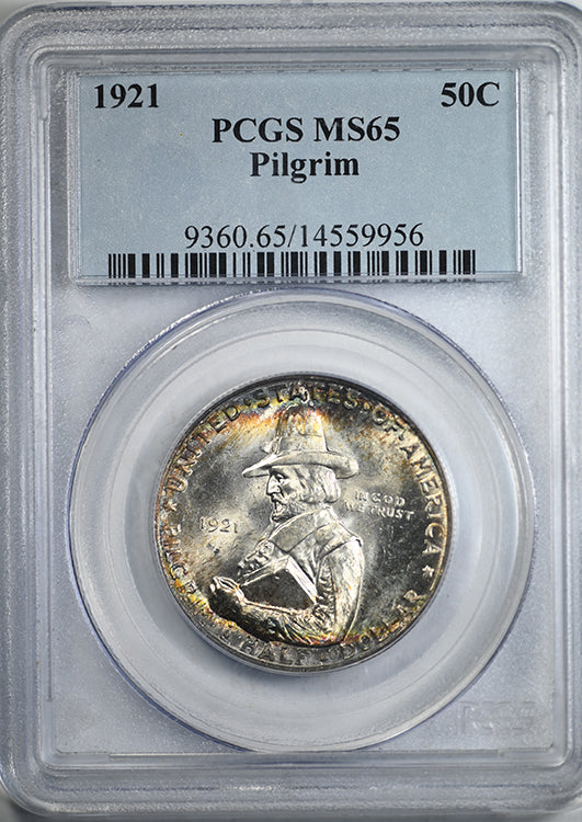 1921 Pilgrim Classic Commemorative Half Dollar 50C PCGS MS65 - TONED! Obverse Slab