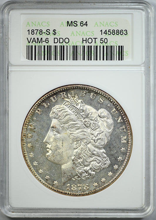 1878-S Doubled Die Obverse Morgan Dollar $1 ANACS Soapbox MS64 VAM-6 DDO HOT 50