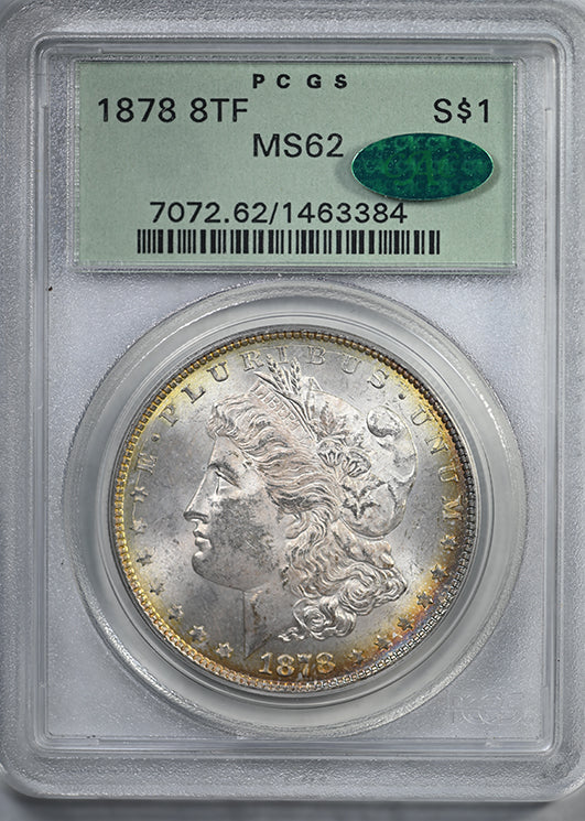 1878 8TF Morgan Dollar $1 PCGS MS62 CAC OGH - REVERSE TONED!