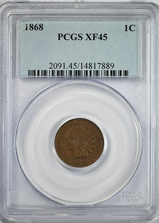 1868 Bronze Indian Head Cent 1C PCGS XF45 Obverse Slab