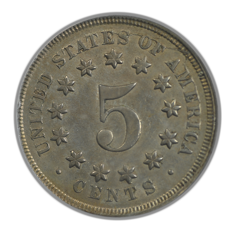 1867 Shield Nickel 5C PCGS AU55 - No Rays Reverse