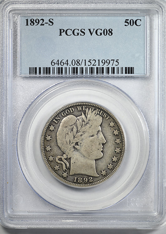 1892-S Barber Half Dollar 50C PCGS VG08