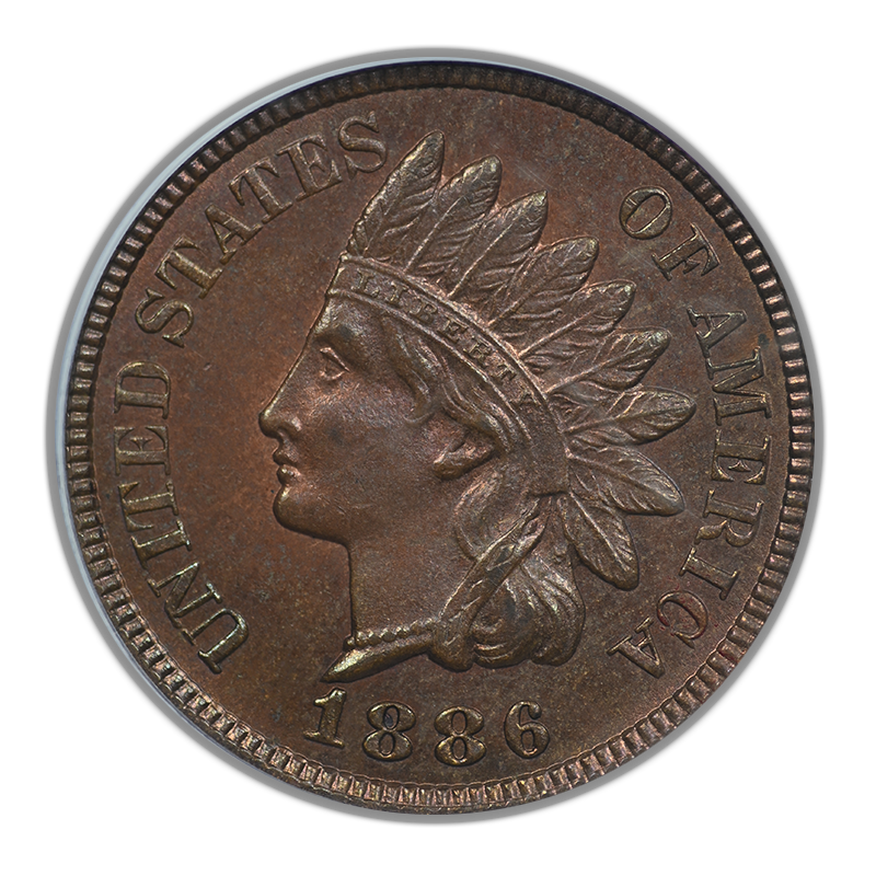 1886 Bronze Indian Head Cent 1C PCGS MS64RB - Variety 2 Obverse
