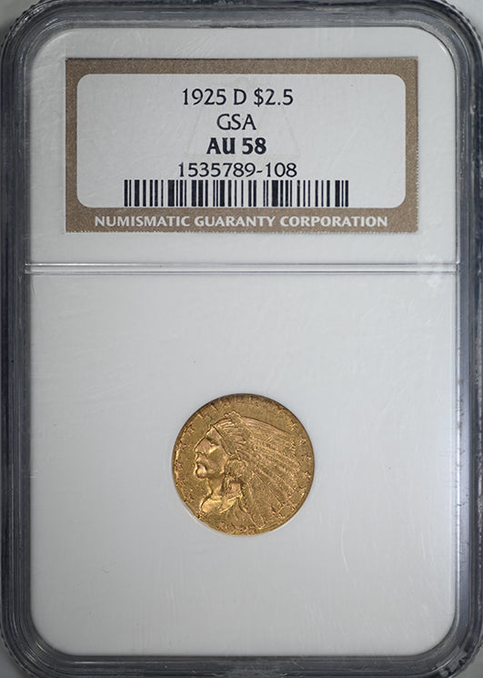 1925-D Indian Head Gold Quarter Eagle $2.50 NGC AU58 GSA