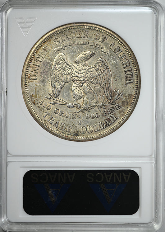 1875-S Trade Dollar T$1 ANACS Soapbox AU Details Reverse Slab