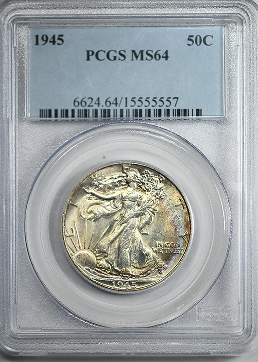 1945 Walking Liberty Half Dollar 50C PCGS MS64 - NICE COLOR!