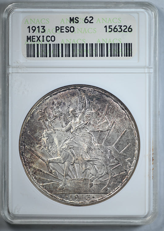 1913 Mexico Silver Peso Caballito ANACS Soapbox MS62