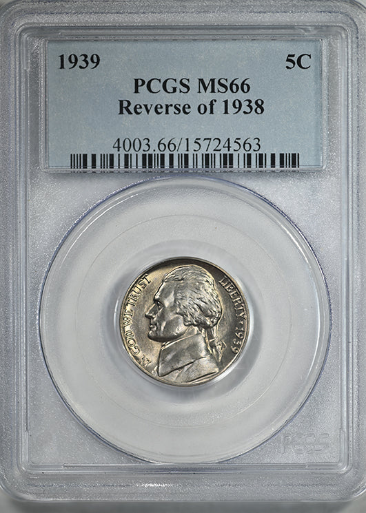1939 Jefferson Nickel 5C PCGS MS66 - Reverse of 1938