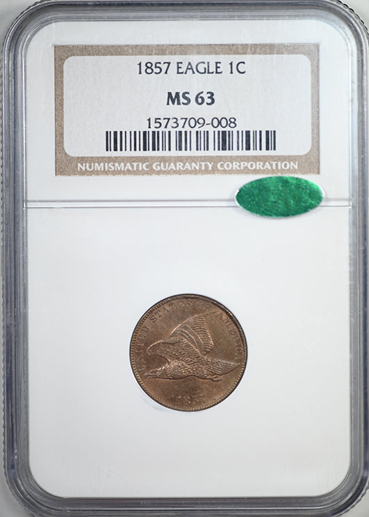 1857 Flying Eagle Cent 1C NGC MS63 CAC