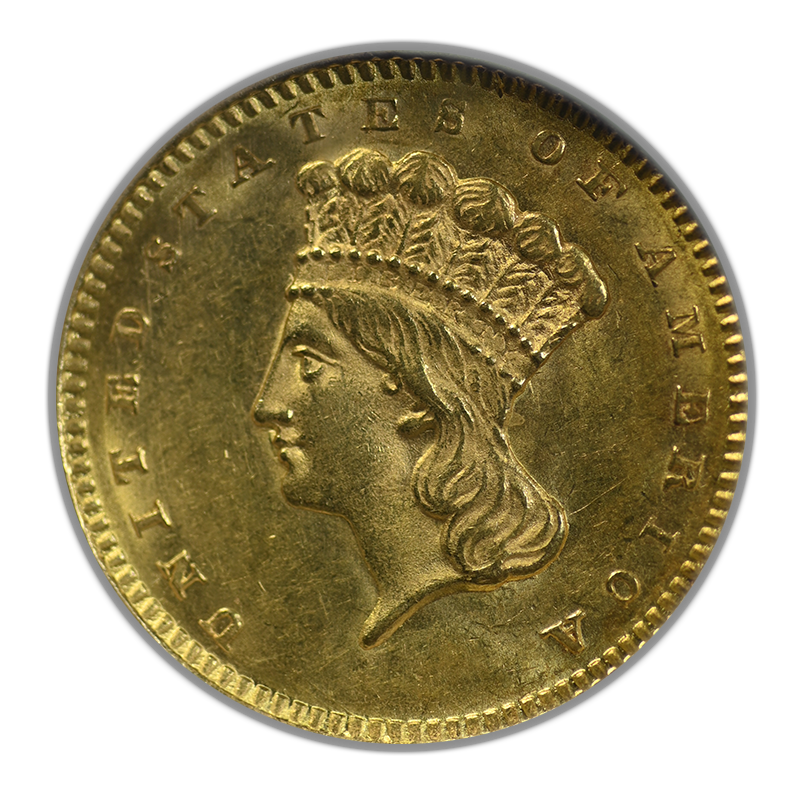 1856 Slanted 5 Type 3 Gold Dollar G$1 NGC MS62 Obverse