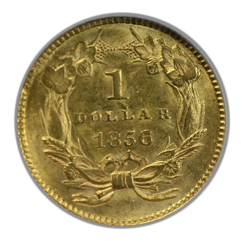 1856 Slanted 5 Type 3 Gold Dollar G$1 NGC MS62 Reverse