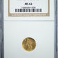 1856 Slanted 5 Type 3 Gold Dollar G$1 NGC MS62 Obverse Slab