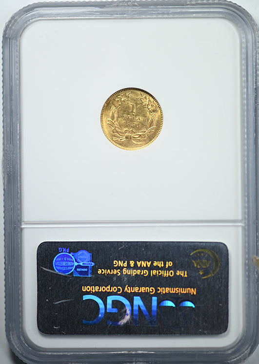 1856 Slanted 5 Type 3 Gold Dollar G$1 NGC MS62 Reverse Slab