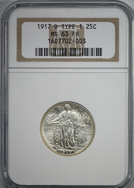 1917-D Type 1 Standing Liberty Quarter 25C NGC MS63FH - Full Head