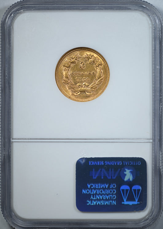 1854 Indian Princess Gold Three Dollar Piece $3 NGC AU58