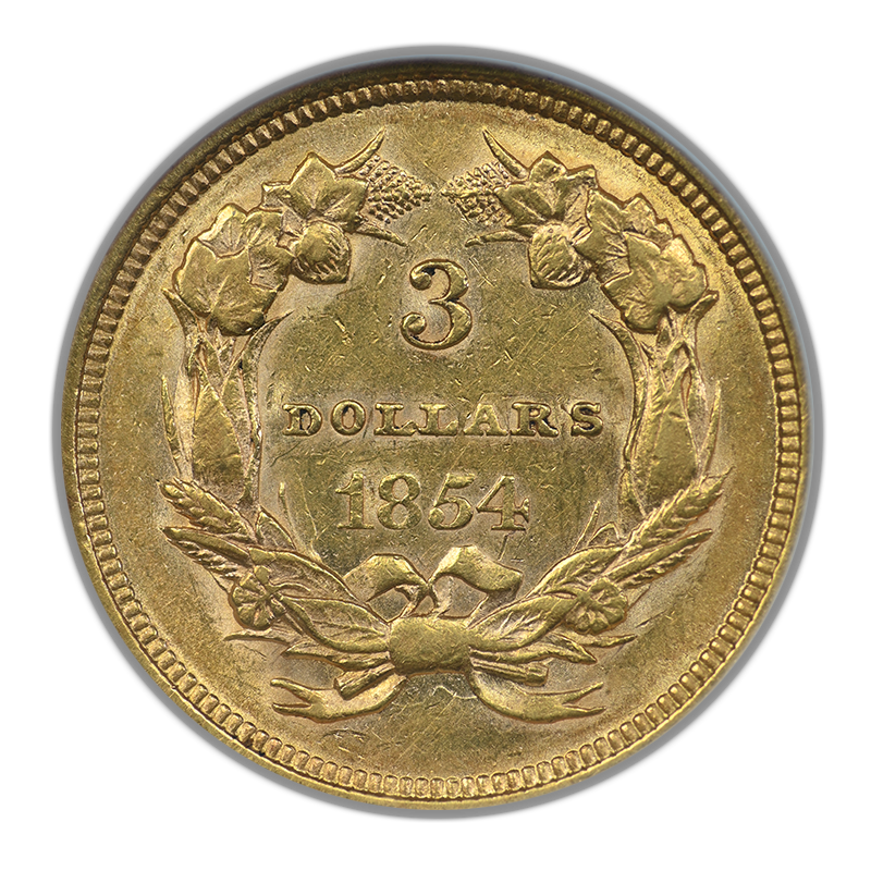 1854 Indian Princess Gold Three Dollar Piece $3 NGC AU58