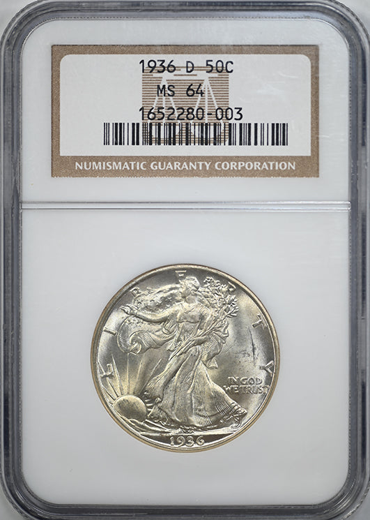 1936-D Walking Liberty Half Dollar 50C NGC MS64