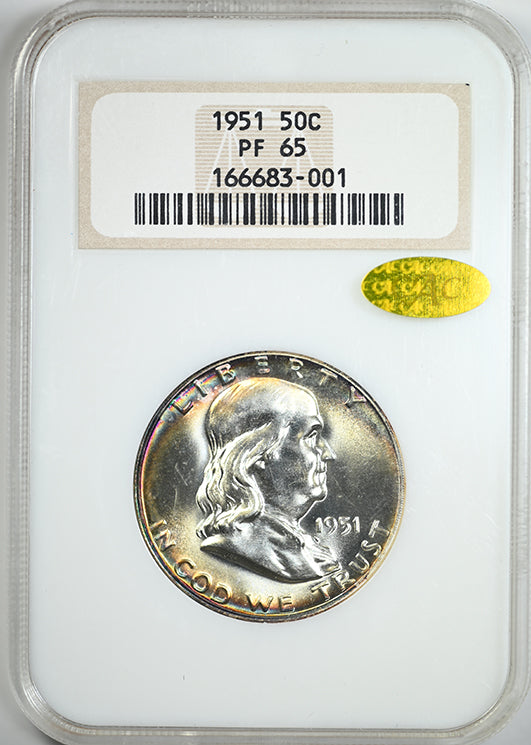 1951 Proof Franklin Half Dollar 50C NGC Fatty PF65 Gold CAC - TONED!