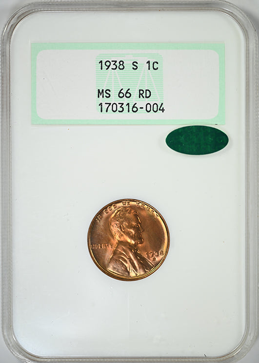 1938-S Lincoln Wheat Cent 1C NGC Fatty MS66RD CAC Obverse Slab