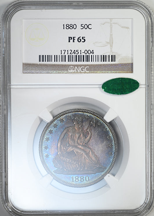 1880 Proof Liberty Seated Half Dollar 50C NGC PF65 CAC - TONED!