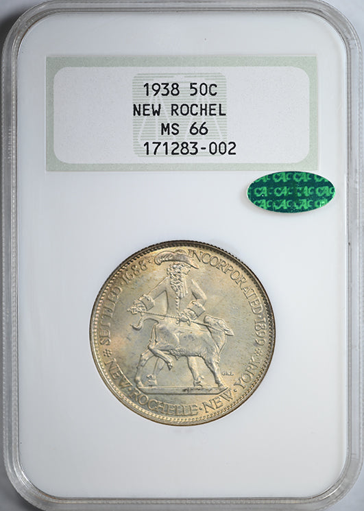 1938 New Rochelle Classic Commemorative Half Dollar 50C NGC Fatty MS66 CAC - TAB TONED!