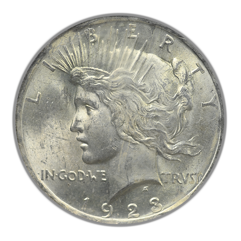 1923 Peace Dollar $1 NGC Mint Error MS63 Curved Clip @ 11:00