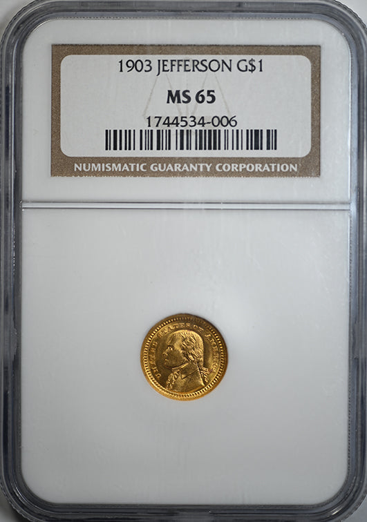 1903 Jefferson Classic Commemorative Gold Dollar G$1 NGC MS65 Obverse Slab