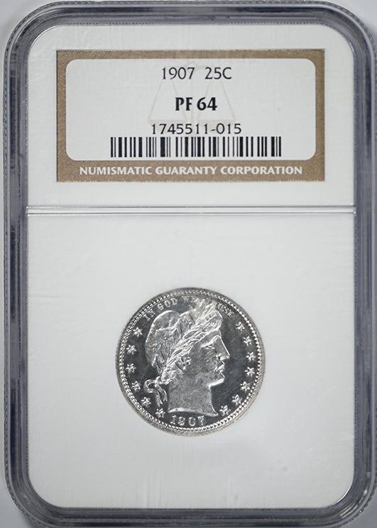 1907 Proof Barber Quarter 25C NGC PF64 Obverse Slab