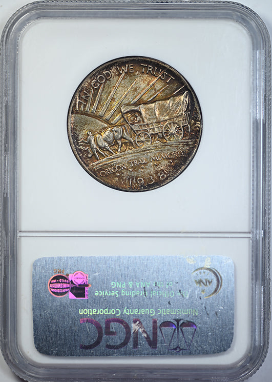 1938 Oregon Trail Classic Commemorative Half Dollar 50C NGC MS66 - TONED! Reverse Slab