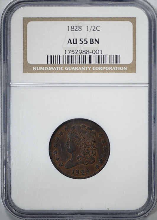 1828 Classic Head Half Cent 1/2C NGC AU55BN