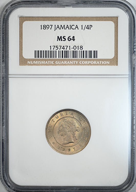 1897 Jamaica 1/4P Farthing NGC MS64