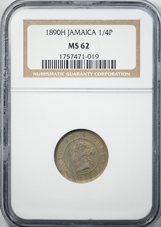 1890 H Jamaica 1/4P Farthing NGC MS62
