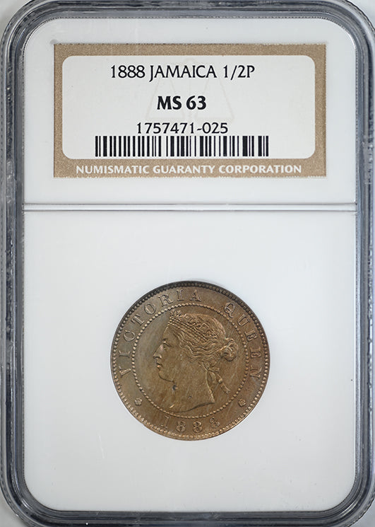 1888 Jamaica 1/2P Half Penny NGC MS63