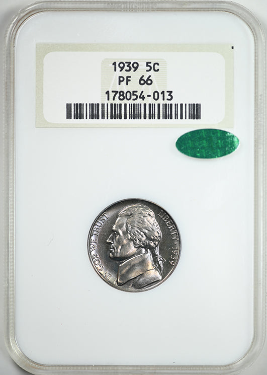 1939 Proof Jefferson Nickel 5C NGC Fatty PF66 CAC