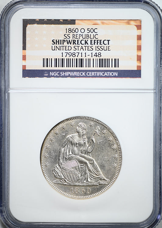 1860-O Liberty Seated Half Dollar 50C NGC Shipwreck Effect United States Issue - SS Republic