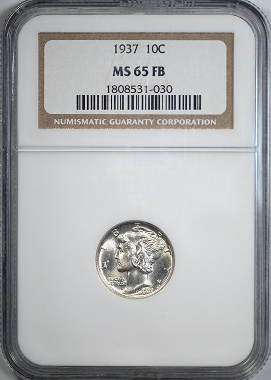 1937 Mercury Dime 10C NGC MS65FB - Full Bands