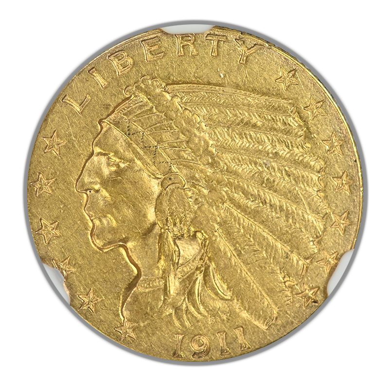 1911-D Weak D Indian Head Gold Quarter Eagle $2.50 NGC AU58 Obverse