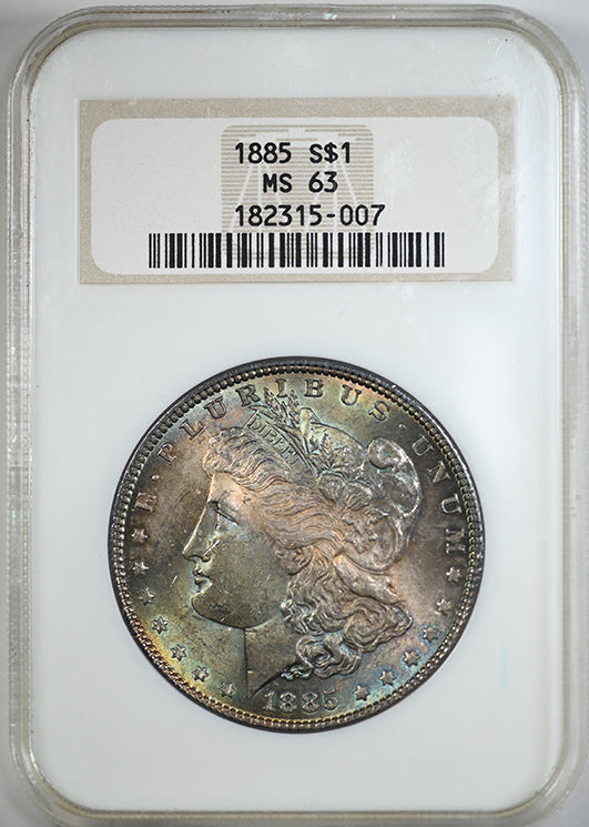 1885 Morgan Dollar $1 NGC Fatty MS63 - TONED! Obverse Slab