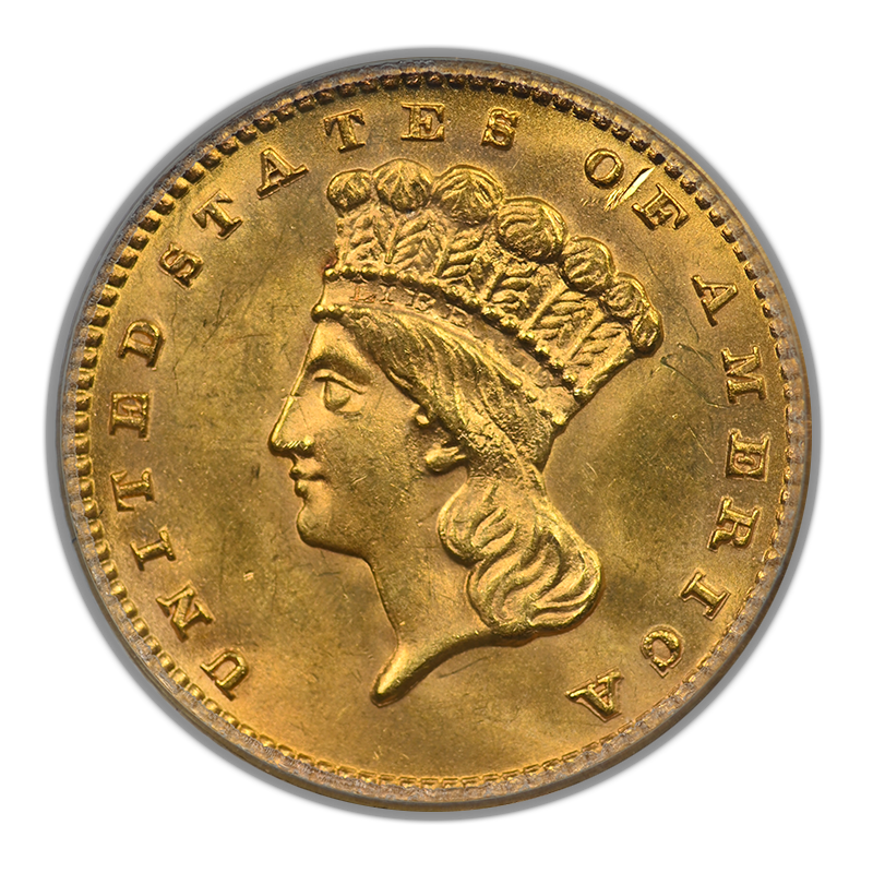 1888 Type 3 Indian Princess Head Gold Dollar G$1 PCGS MS63+ CAC