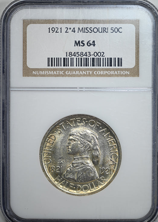 1921 Missouri 2*4 Classic Commemorative Half Dollar 50C NGC MS64 Obverse Slab