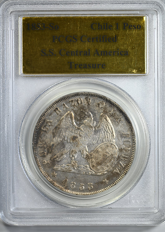 1853-So Chile 1 Peso PCGS Certified S.S. Central American Treasure