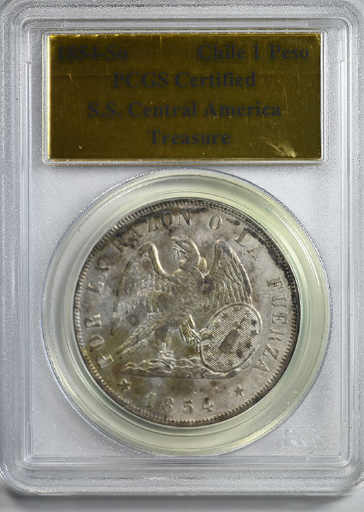 1854-So Chile 1 Peso PCGS Certified S.S. Central American Treasure