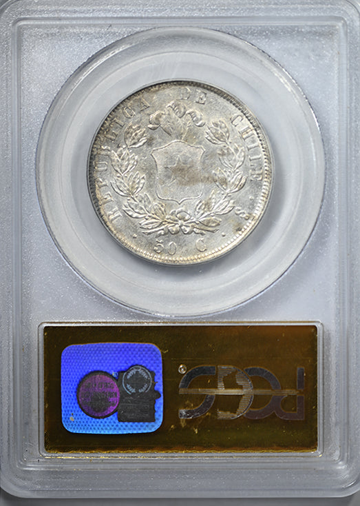 1855-So Chile 50C Centavos PCGS Certified S.S. Central American Treasure