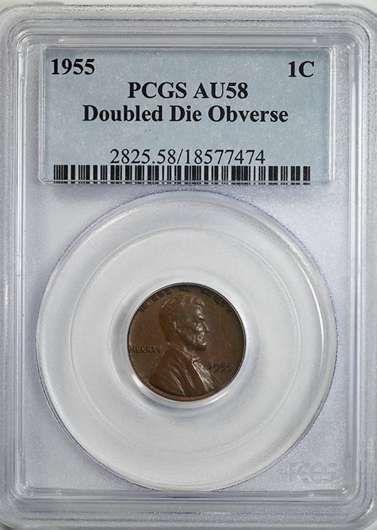 1955 Double Die Obverse Lincoln Wheat Cent 1C PCGS AU58 DDO Obverse Slab