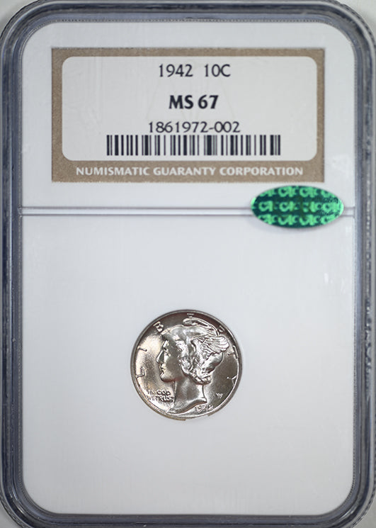 1942 Mercury Dime 10C NGC MS67 CAC