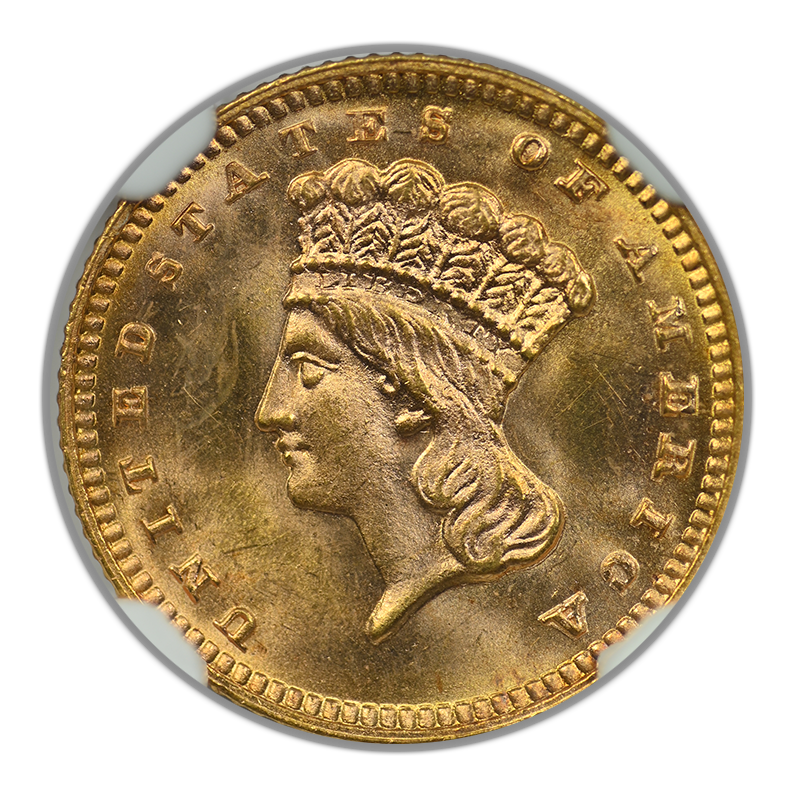 1887 Type 3 Indian Princess Head Gold Dollar G$1 NGC MS67 Obverse