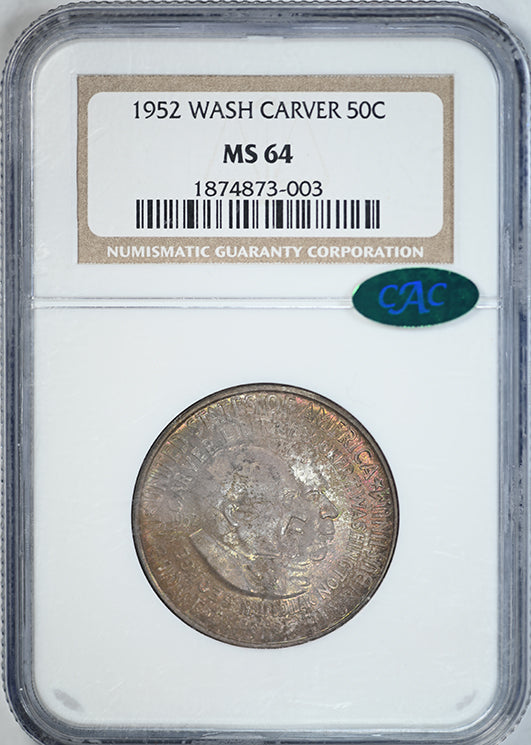 1952 Washington Carver Classic Commemorative Half Dollar 50C NGC MS64 CAC - TONED!
